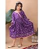 Kinder Kids Cotton Three Fourth Sleeves Bandhani Printed &  Floral Sequins Lace Embellished Dress With Adjustable At Waist - Purple