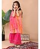 Kinder Kids Cotton Blend Sleeveless Leheriya Printed & Gota Late Embellished Kurta Sharara With Dupatta Set - Pink