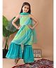 Kinder Kids Cotton Blend Sleeveless Leheriya Printed & Gota Late Embellished Kurta Sharara With Dupatta Set - Green