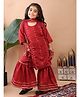 Kinder Kids Cotton Blend Three Fourth Sleeves Ethnic Foil Printed Kurta With Sharara & Dupatta Set - Red