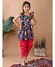 Kinder Kids Cotton Blend One Shoulder Floral Printed Kurta Dhoti Set - Blue & Pink