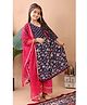 Kinder Kids Cotton Three Fourth Sleeves Floral Printed Angrakha Style Kurta With Palazzo & Dupatta Set - Blue & Pink