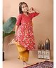 Kinder Kids Cotton Three Fourth Sleeves Floral Printed Angrakha Style Kurta With Palazzo Set - Red & Yellow