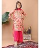 Kinder Kids Cotton Three Fourth Sleeves Floral Printed & Gota Lace Embellished Kurta With Sharara & Dupatta Set - Pink