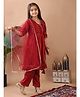 Kinder Kids Cotton Blend Three Fourth Sleeves Ethnic Foil Printed Kurta With Pant & Dupatta Set - Red