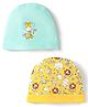 Doodle Poodle Interlock Knit Caps With Animal Print Pack Of 2 Yellow & Light Blue - Diameter 11.5 cm