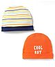Doodle Poodle Interlock Knit Caps with Cool Boy Text Print Pack of 2 Orange & Yellow- Diameter 11 cm