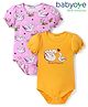 Babyoye 100% Cotton Knit Eco Jiva Finish Half Puffed Sleeves Onesies with Duck & Chick Print Pack of 2 - Pink & Mustard