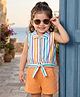Babyhug Single Jersey Knit Sleeveless Collared Top & Shorts with Stripes & Knot Detailing - Orange