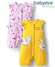Babyoye 100% Cotton Knit Rompers With Eco Jiva Finish & Bird Print Pack Of 2 - Yellow & Pink