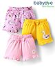 Babyoye 100% Cotton Knit With Eco Jiva Finish Swan & Floral Printed Shorts With Bow Applique Pack of 3 - Pink & Yellow