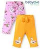 Babyoye 100% Cotton Knit Full Length Eco Jiva Finish Leggings With Duck Print Pack Of 2 - Yellow & Pink
