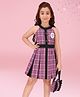 Cutecumber Sleeveless Checked Patch Detailed Bow Applique Pleated Dress With Bag - Purple