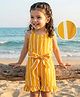 Mark & Mia Cotton Woven Sleeveless Striped Jumpsuit with Belt & Frill Detailing - Mustard