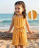 Mark & Mia Cotton Woven Sleeveless Striped Jumpsuit with Belt & Frill Detailing - Mustard
