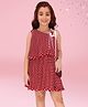 Cutecumber Georgette Sleeveless Polka Dots Printed Butterfly Applique Detailed Dress With Bag - Maroon