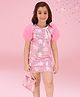 Cutecumber Satin Half Sleeves Sequins Embellished Floral Designed Dress With Coordinating Bag Set - Pink