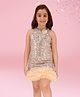 Cutecumber Sequin Sleeveless Floral Applique Detailed & Frill Embellished Shift Dress - Beige
