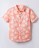 JASH KIDS Cotton Woven Half Sleeves Shirt With Tropical Theme Print - Coral