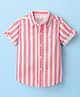 Jash Kids Cotton Woven Half Sleeves Striped Shirt - Dark Pink & White