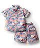 JASH KIDS Poplin Woven Half Sleeves Shirt & Shorts Co-Ord Set With Leaf & Tiger Print - Peach