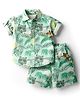JASH KIDS Poplin Woven Half Sleeves Shirt & Shorts Co-Ord Set With Leaf & Tiger Print - Light Green