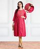 Bella Mama Woven Three Fourth Sleeves Floral Printed Maternity Kurta with Pocket - Dark Pink