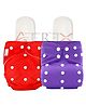AEREX Reusable Baby 2 Cloth Diapers For 6 Months to 3 Years With 2 Insert Pads Leak Proof Washable Diapers For New Born Babies Adjustable Pocket Cloth Diaper Nappies (Red & Purple)