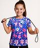 Pine Active Knit Half Sleeves T-Shirt with Floral Print - Blue