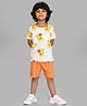 Mi Arcus 100% Cotton Half Sleeves Camel Printed Tee & Striped Shorts Set - White & Orange