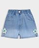 Mi Arcus Denim Floral Applique Detailed Washed Shorts - Blue