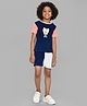 Mi Arcus 100% Cotton Half Sleeves Bear Embroidered Colour Blocked Tee & Shorts Set - Multi Colour