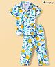 Honeyhap Premium 100% Cotton Knit Half Sleeves Night Suit with Leaves Print Bio Finish - Lapis Blue