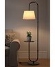 Divine Trends Modern Shelf Floor Lamp Standing Black Polished 5ft Height with Shelf Diameter 10 Inches and Off White Lampshade