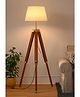 Divine Trends Wooden Tripod Floor Lamp 3 Legs Standing Brown Polished Brass Antique Finish Adjustable 5ft Height with 16 inches Off White Lampshade