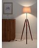 Divine Trends Sleek Tripod Floor Lamp 3 Legs Standing Wooden Natural Brown Polished and Silver with 12 inches Jute Lamp Shade