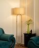 Divine Trends Modern Loop Floor Lamp Standing Brass Antique Finish 5ft Height with 16 inches Off White Drum Lampshade