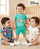 Babyhug Disney Interlock Knit Half Sleeves Rompers With Disney Character Graphics Pack of 3 - Sea Green Blue & White