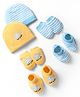 Doodle Poodle Preemie Interlock Knit Cap Mittens & Booties Set With Striped & Whale Print Pack Of 2 - Yellow & Light Blue - Diameter 12 cm