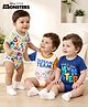 Babyhug Disney Interlock Knit Half Sleeves Onesies with Text Print Pack of 3 - White Light Green & Navy Blue