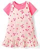 Babyhug Cotton Knit Floral Printed Frock with Half Sleeves Inner Tee - Pink