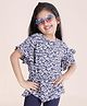 Kiddopanti Half Bell Sleeves Birds Printed Top - Navy Blue