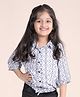 Kiddopanti Three Fourth Sleeves Abstract Printed Shirt Style Top - White & Grey