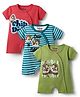 Babyhug Disney Interlock Knit Half Sleeves Front Open Rompers With Chip N Dale Graphics Pack of 3 - Green Blue & Red