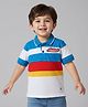 Babyhug Cotton Knit Half Sleeves Cut & Sew Polo T-Shirt With Stripes & Nautical Text Print Badge - Blue & White