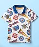 Babyhug 100% Cotton Knit Polo T-Shirt with Baseball Theme Print - White