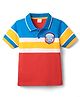Babyhug 100% Cotton Knit Striped Polo T-Shirt with Badge Detailing - Red