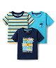 Babyhug Cotton Knit Half Sleeves T-Shirts with Tropical Theme Print & Stripes Pack of 3 - Navy & Aqua Blue