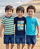 Babyhug Cotton Knit Half Sleeves T-Shirts with Tropical Theme Print & Stripes Pack of 3 - Navy & Aqua Blue