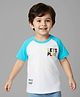 Babyhug Cotton Knit Half Raglan Sleeves Oversized T-Shirt With Lets Play Embroidery Text Print -Light Blue & White